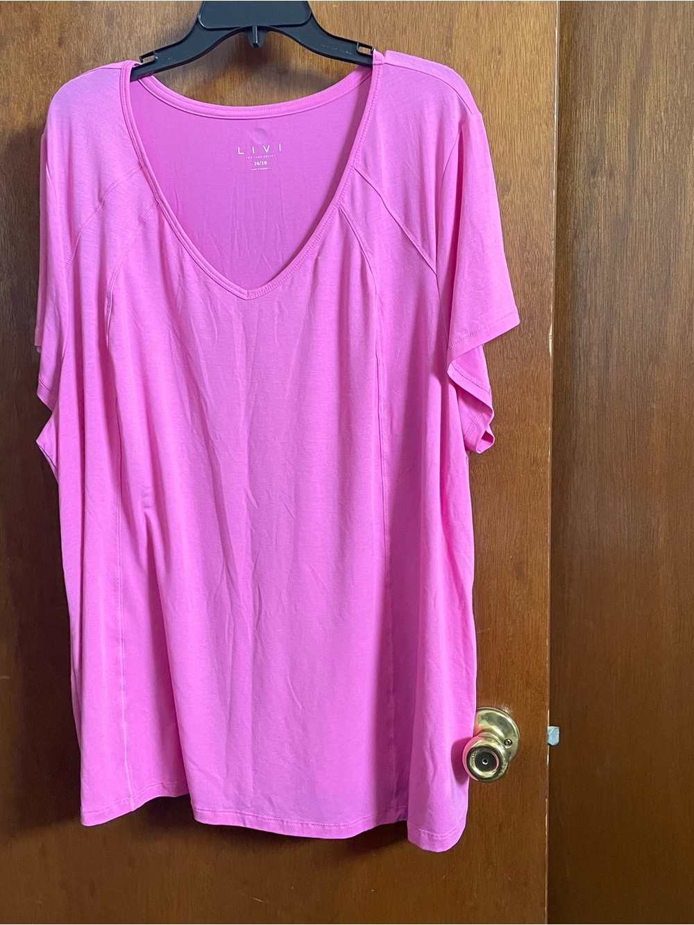 Lane Bryant - Livi Active - Bright Pink V-Neck Short Sleeve Tee